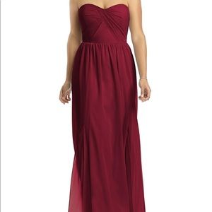 Maroon strapless georgette A-line gown by social bridesmaids